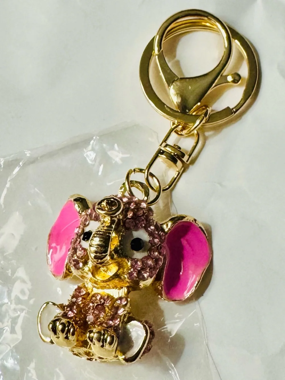 Unbranded Pink Crystal Elephant Keychain bag Charm gold-tone NEW